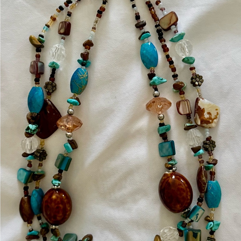 Blue and Brown Multi-Strand Necklace with Beads